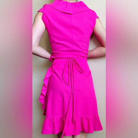 Marelina Hot Pink Ruffle Mini Wrap Dress 40 Small - Picture 2 of 15